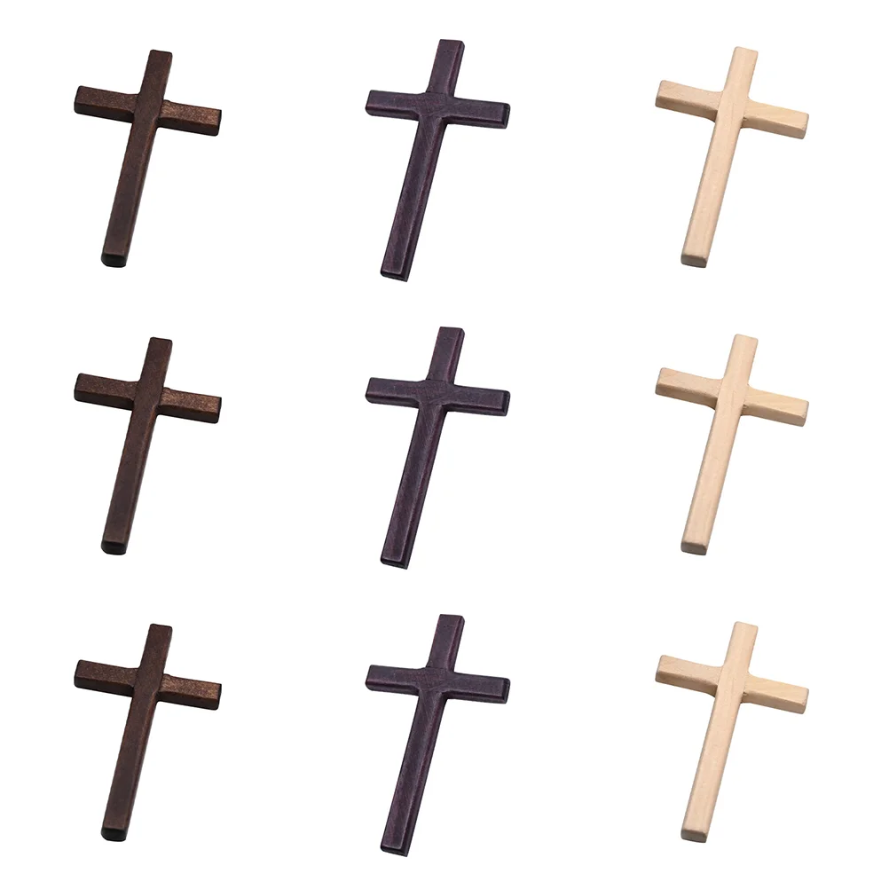 

9Pcs Wood Cross Ornaments Theme Party Adornment Cross Shaped Decoration
