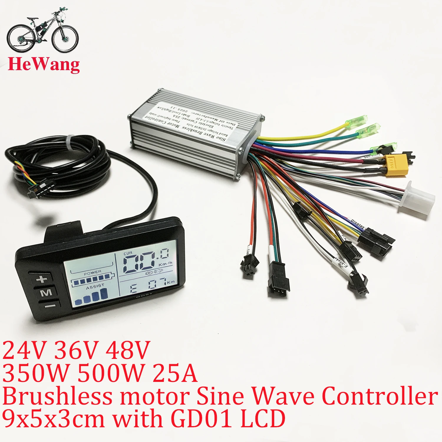 25A/30A E-bike Brushless Motor Controller 24V 36V 48V 350W 500W with GD01 LCD Di