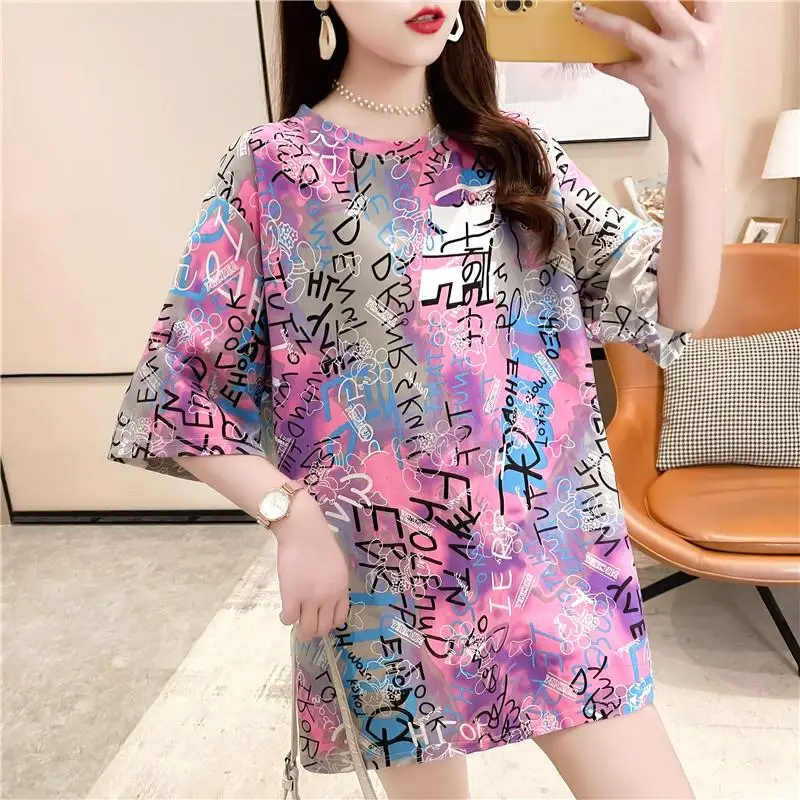 

Футболка женская оверсайз с графическим принтом и надписью, длинная Модная рубашка в стиле Харадзюку, фиолетовый топ в стиле хип-хоп, уличная одежда, Y2k, лето