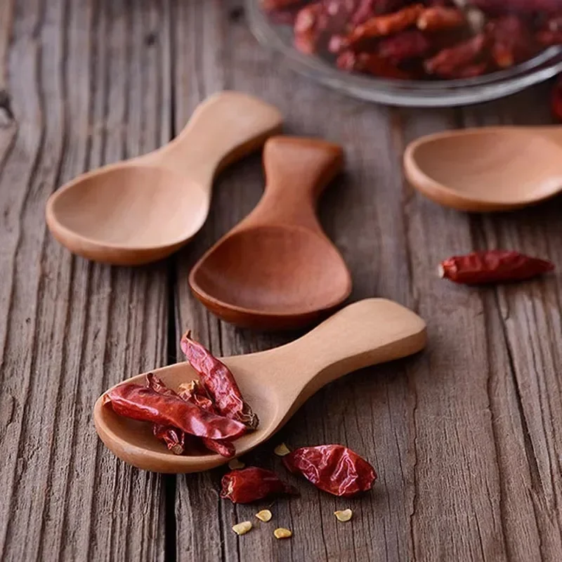 4PCS Mini Wooden Spoon Kitchen Spice Sugar Tea Ice Cream Milkshake Small Wooden Spoon Kitchen Gadgets