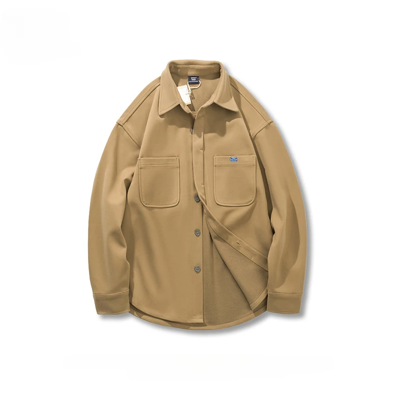 

Men's American Heavy Wool Lapel Shirt Workwear Jacket Autumn Winter Thickened Warm Solid Color Loose Casual Single-breasted Coat