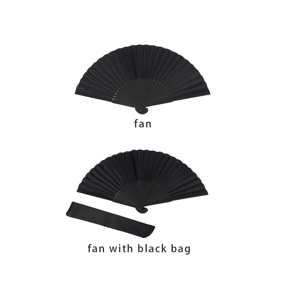 Description Picture 4 of item8.27"(21cm) Black Silk Folding Fan Chinese Style Hand Held Bamboo Fans Ribs Home Party Decoration Dance Props Desktop Ornament