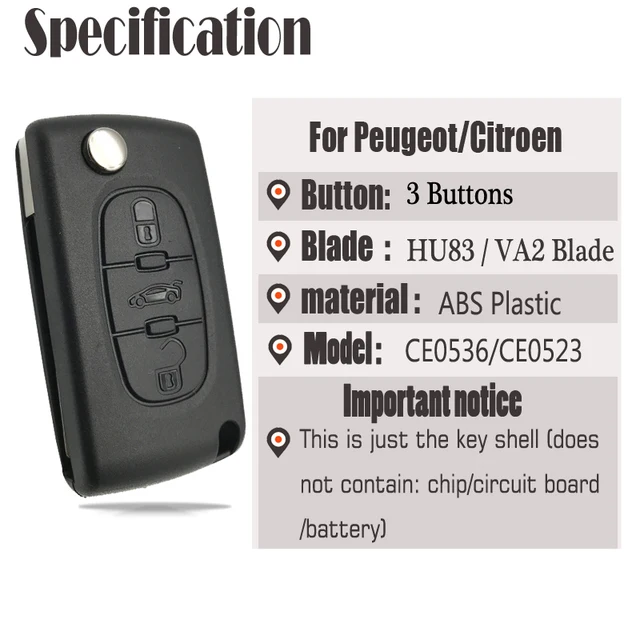 Funda Para Llave Funda Para Llave Funda Para Llave Funda Para Llave Para  Peugeot Funda Para Llave Remota 3 Botones Mando A Distancia Para Coche Funda  Para Llave Fob Funda ANGGREK Accesorios