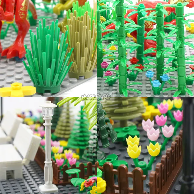 Marumine MOC Tree Plant Accessories Parts Building Blocks Compatible Flower Green Grass Bush Leaf Jungle Garden Set City Bricks 5