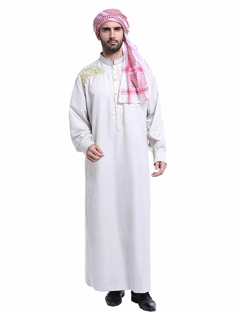 The New Muslim Arab Middle East Men \'s Robes With Embroidery Male Traditional Clothing Four Season Can Wear Easy To Clean
