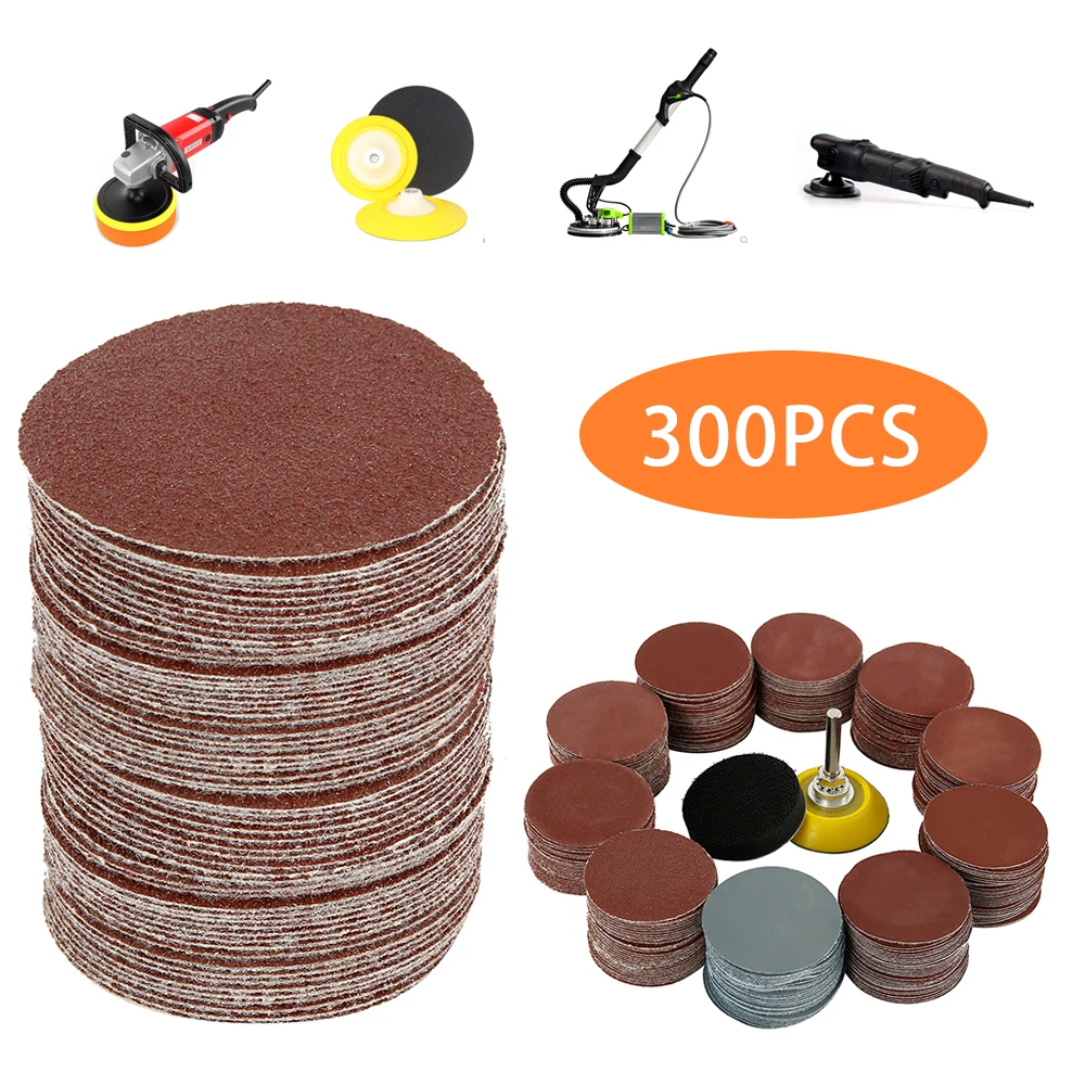 300pcs Sanding Discs 2 Inch Alumina Sanding Pads 80-3000 Grit Paper Polishing Sandpaper for Metal Wood Glass Car