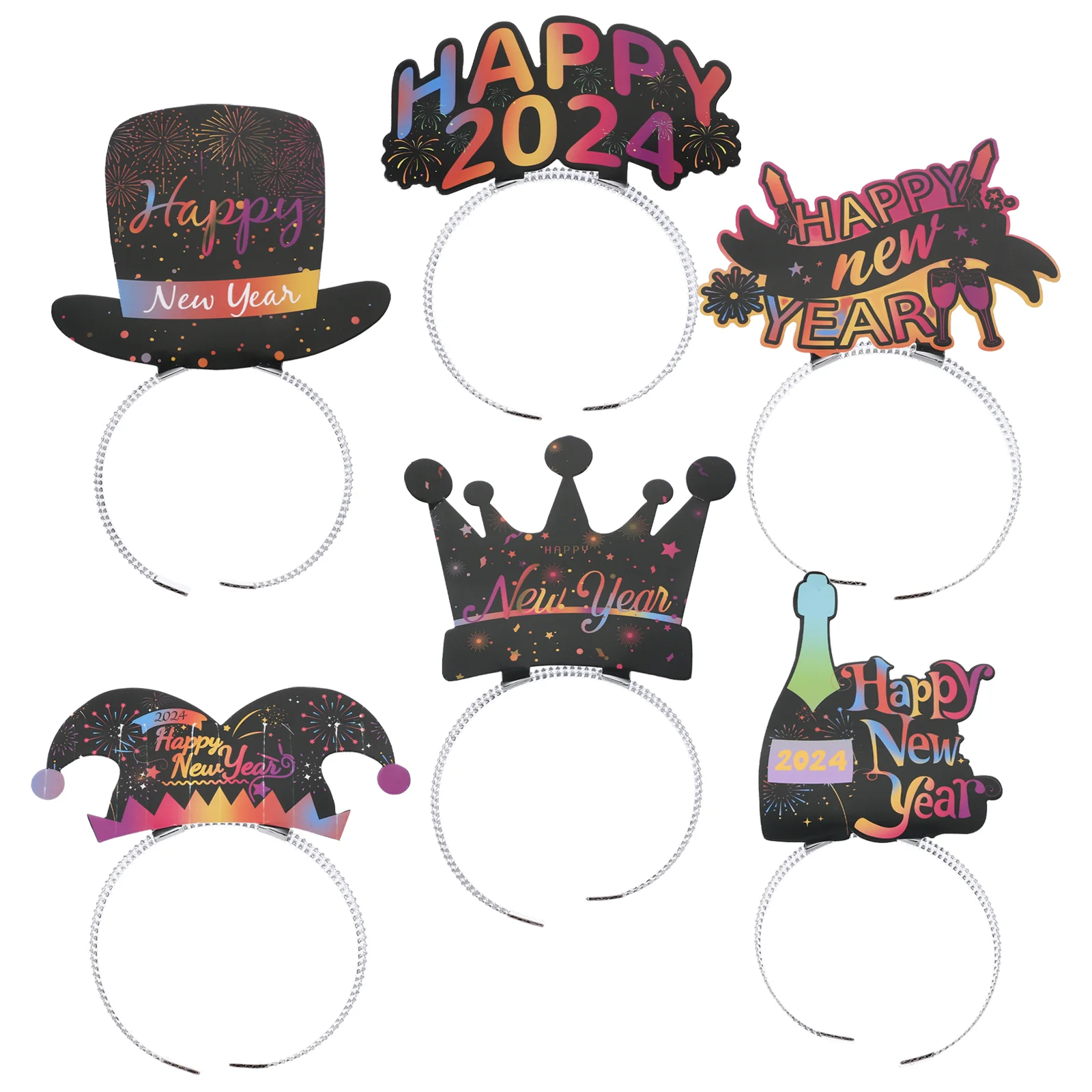 

6pcs Happy New Year Headband Party Headbands New Year Themed Hair Hoops Headdress