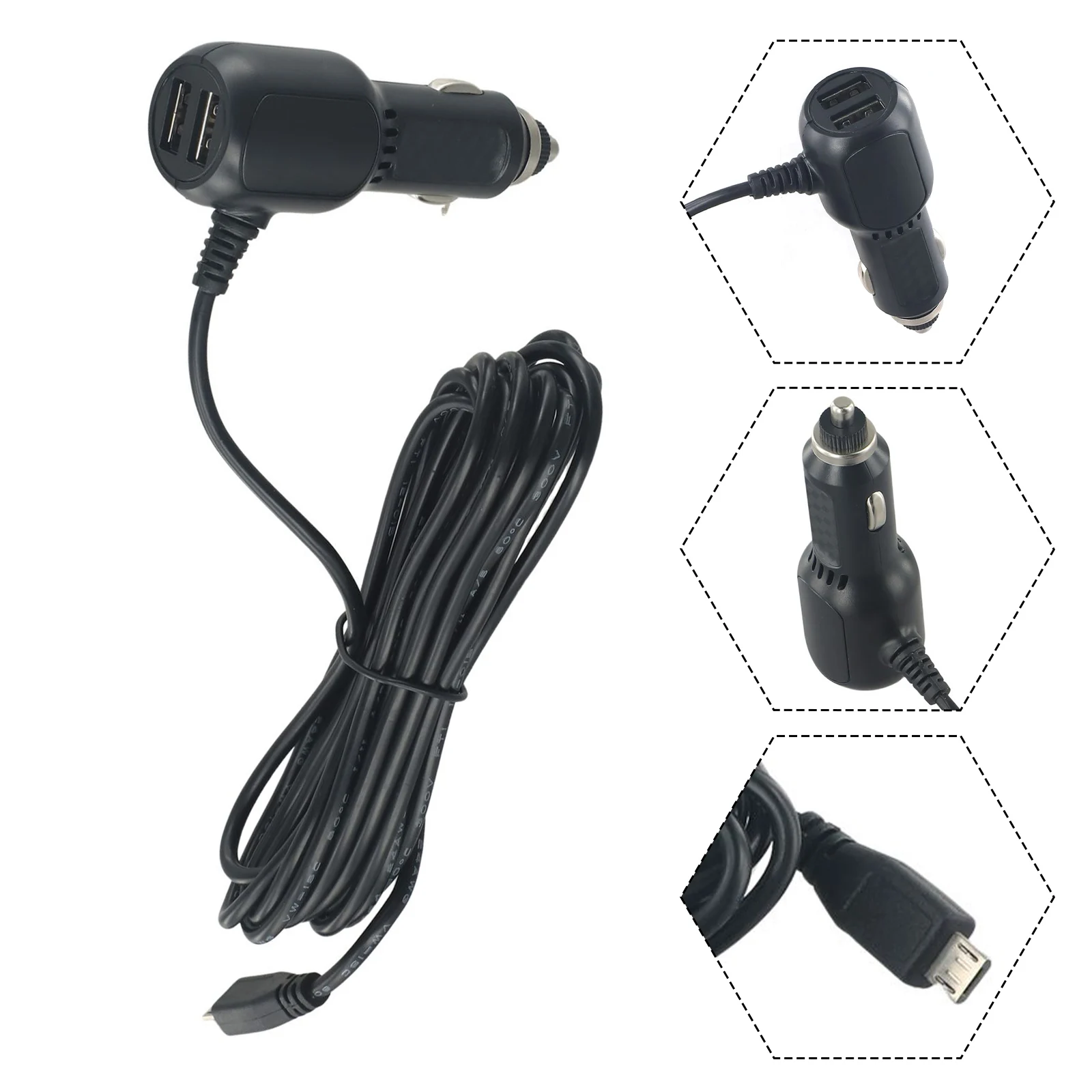 Car USB Dash Cam Car Charger GPS Charger Driving Recorder Power Cord 11.5ft Power Dual DVR Charging Cable
