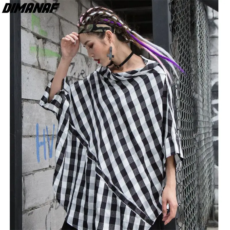 

DIMANAF 2024 Plus Size Summer Blouse Casual Chiffon Shirt Women Print Plaid Clothing Short Sleeve Bat Loose T-Shirt Lady Tops