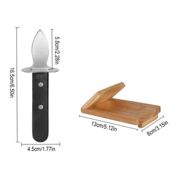 Stainless Steel Oyster Shucking Clamp with Wooden Handle - Durable Seafood Opener Tool for Home, Kitchen, and Camping (As shown)