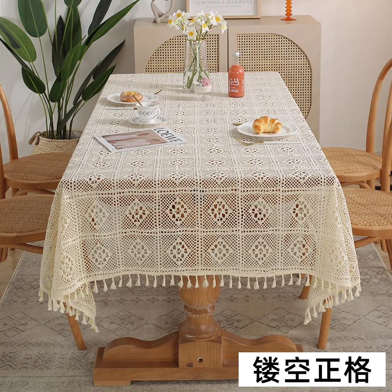 

A224retro crochet tablecloth woven hollow tablecloth non-slip cover tablecloth beige hollow cloth placemat