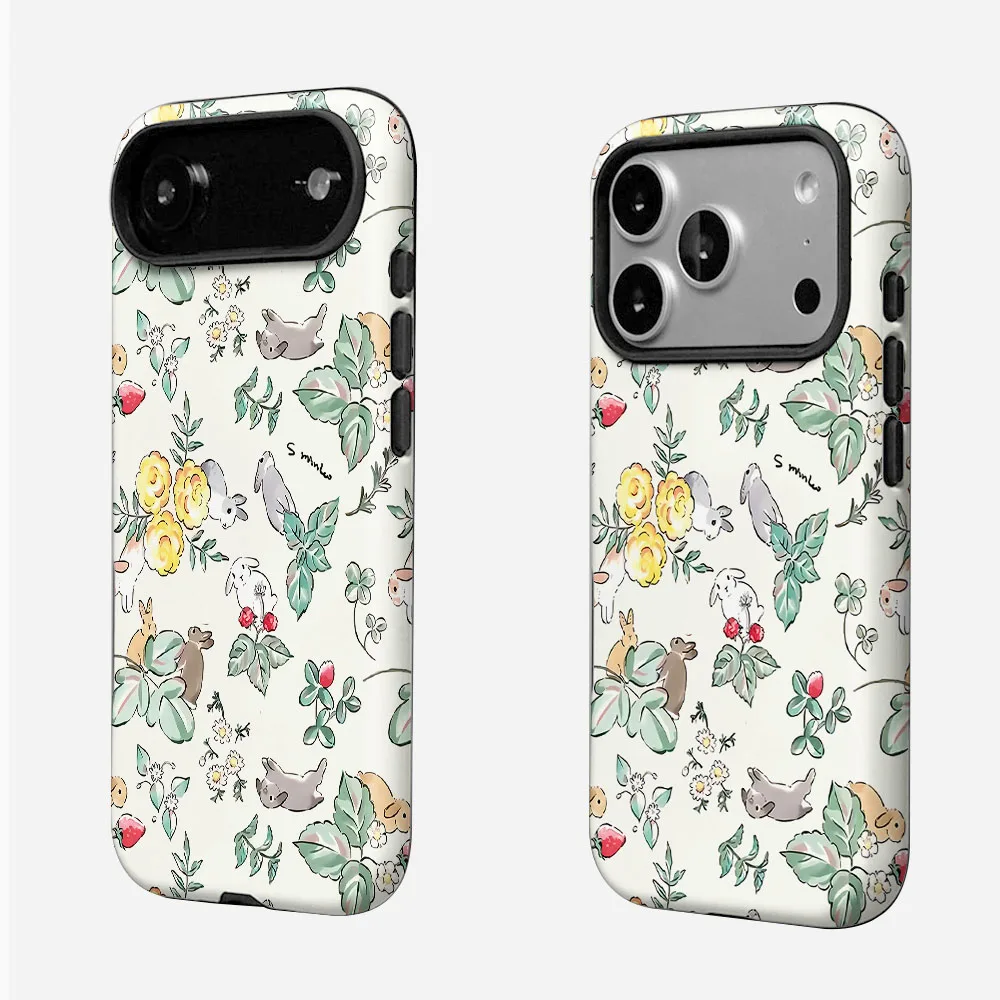 Magnetic Rabbit Leaves Print Phone Case with 2-in-1 Film Cover