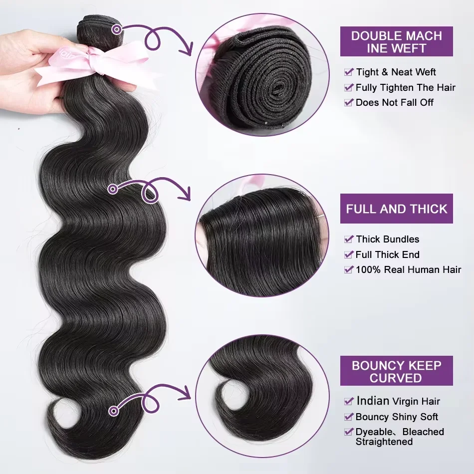 16A Loose Body Wave Bundles Quality Human Hair Brazilian Virgin Weave Hair Natural Black 3 4Pcs Raw Hair Bundles Extensions 3