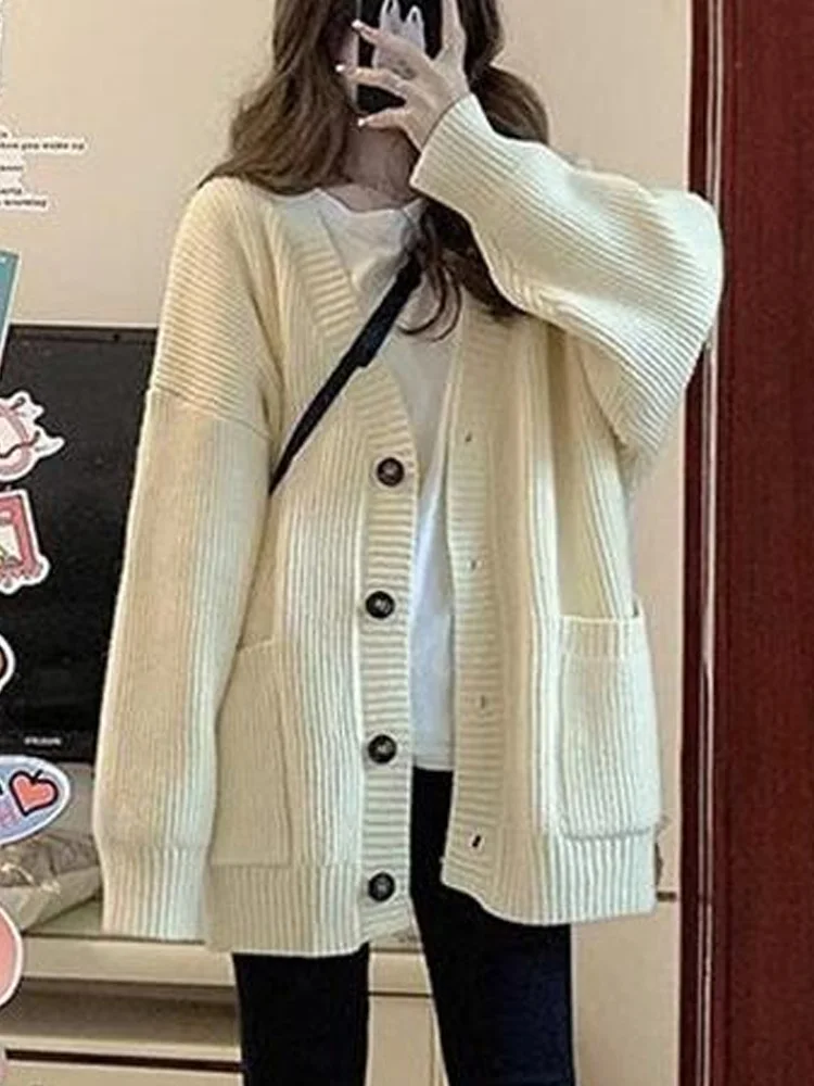 New Fashion Autumn and Winter Women's Clothing Solid Color Lady's Cardigan Long Sleeve Sweater Casual Knitwear Office O Neck Top