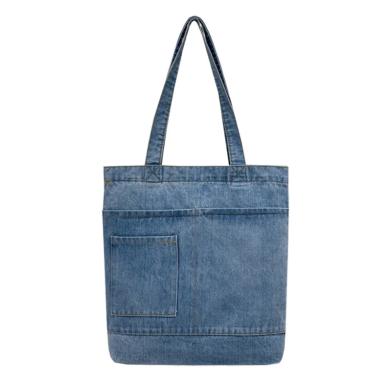 Women's denim shoulder bag with large capacity canvas tote bag suitable for college students' casual shopping crossbody bag