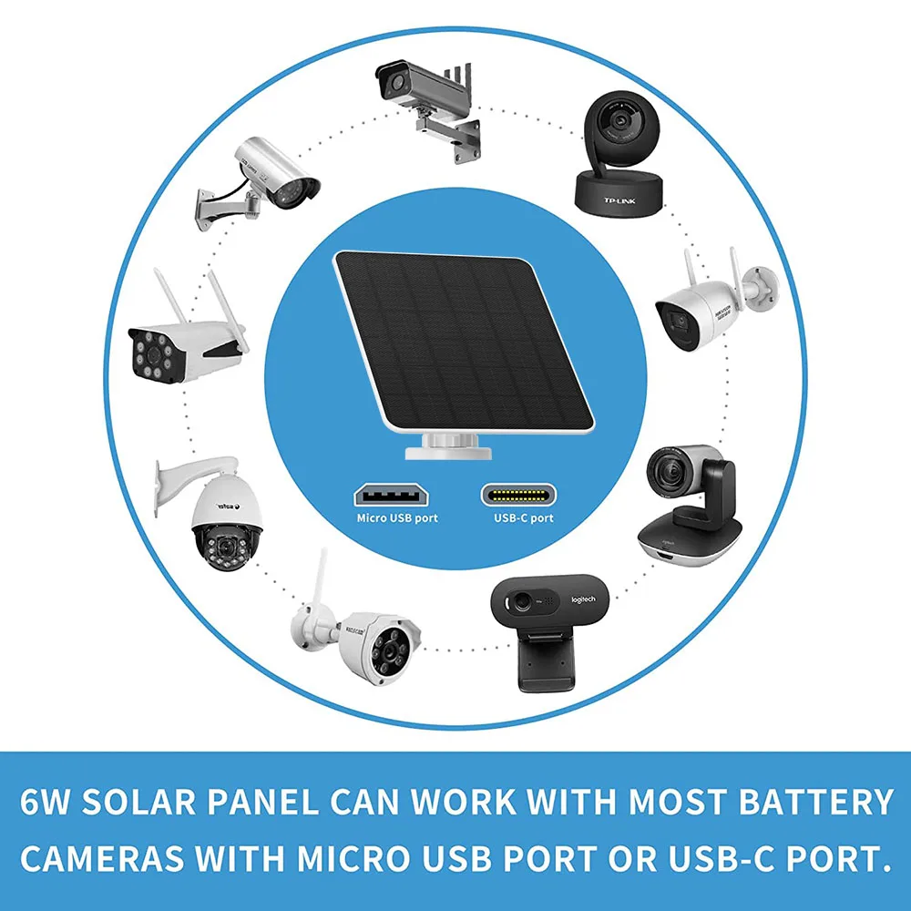 태양 전지 패널 6W 구매 태양 전지 충전기 5V 마이크로 USB 충전 IP 감시 Arlo 사진기 Eufy 무선을 위한 태양열 충전기 패널