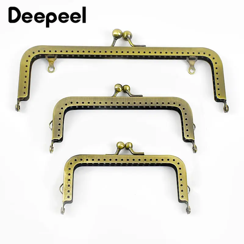 2Pcs 8.5-18.5cm Square Bag Handles Brass Purse Frame Bags Kiss Clasp Metal Handle Sewing Brackets Wallet Sew Hardware Accessory