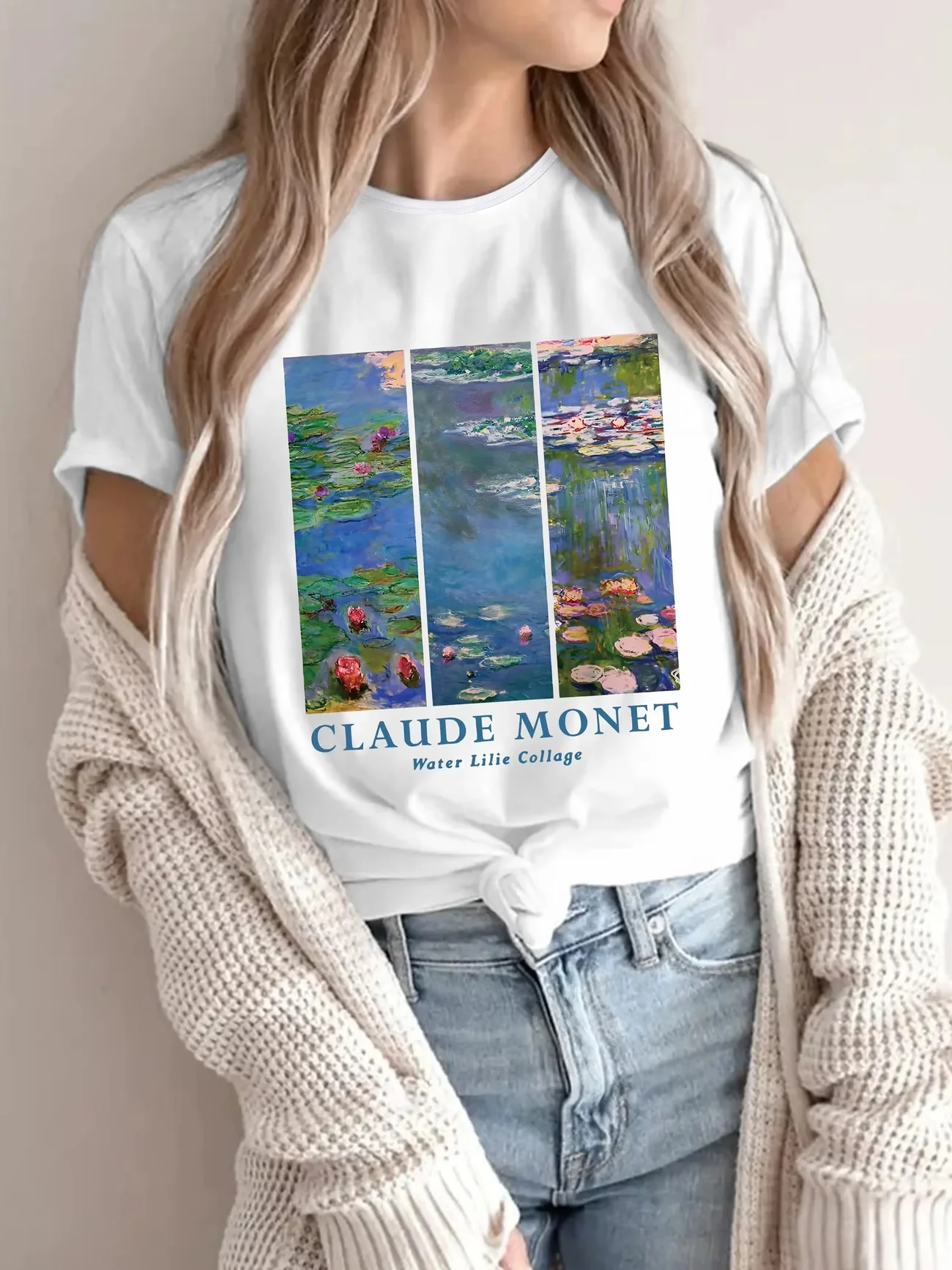 Vintage Französischer Impressionismus Kunst T-Shirt Claude Monet Seerosendruck Harajuku Ästhetisches Loses Oberteil Lässige Modekleidung