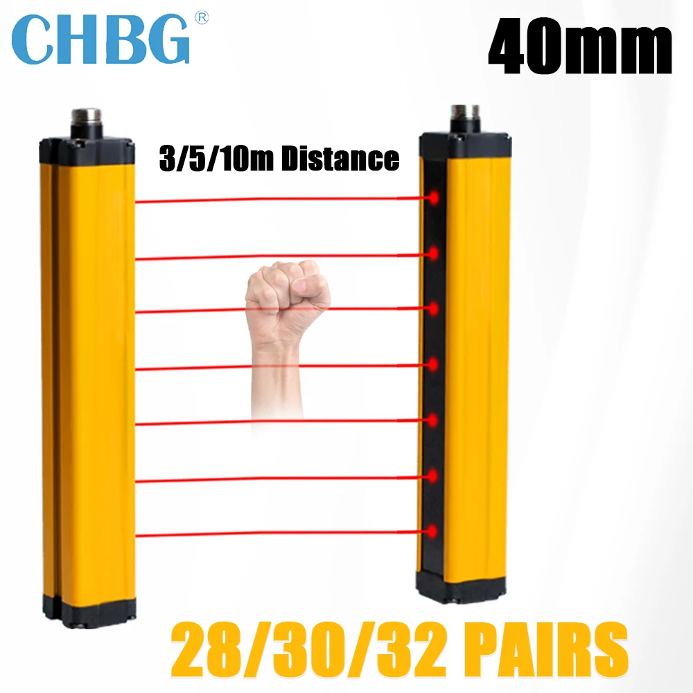 

CHBG Safety Light Curtain APS30 3/5/10M Protect Photoelectric Switch Area Sensor 28-32 Beams 40mm Grating Security Device 24V