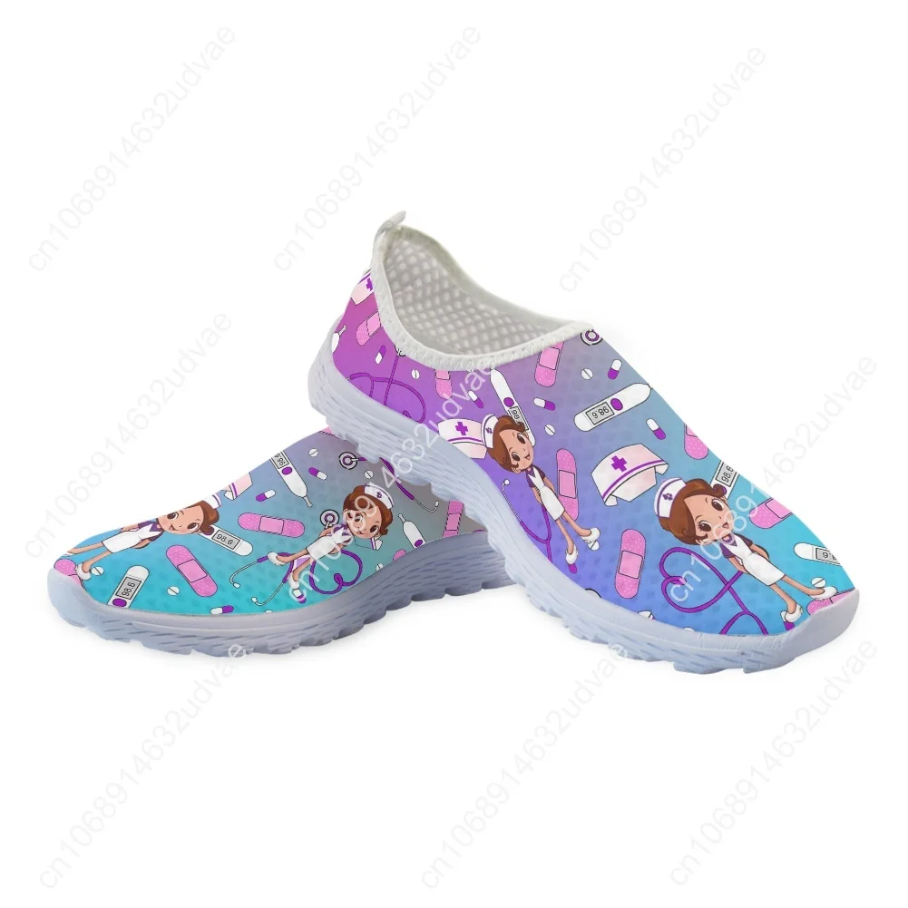 Gradient Sketch Nurse Women Shoes Summer Comfortable Flats Nursing Design Shoes Medical Print Slip-on Loafers Mujer