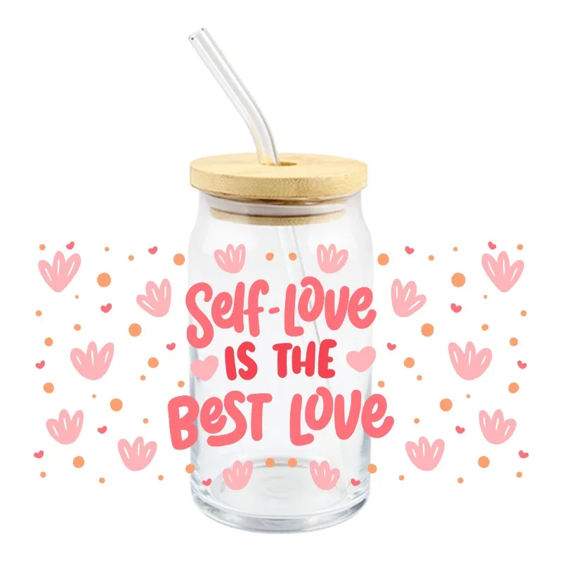 3D UIV DTF Self Love Transfer Sticker Wraps Cup DIY Waterproof Fashion Latter For 16 OZ Libbey Glass Cup High Quality