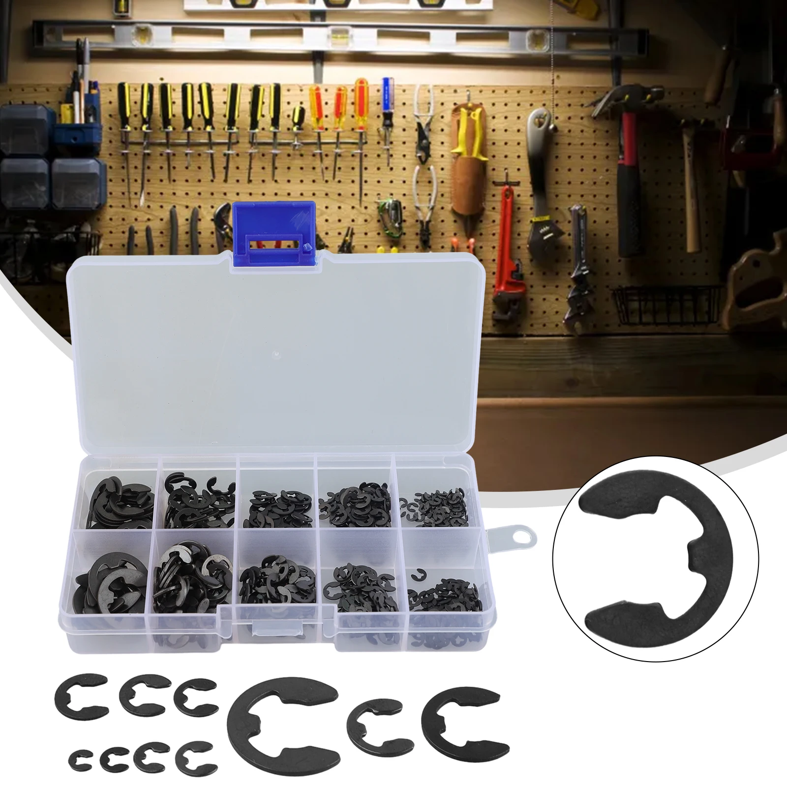 

580pcs/set E Type Retaining Ring 1.5-10.0mm Combination 10 Sizes Black Carbon Steel Shaft E Clip Snap Circlip Washer Power Tool