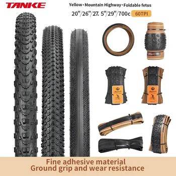 Pneumatico per Bicicletta MTB TANKE JILUER Pieghevole per Gravel Nero/Giallo 60TPI Pneumatico per Bici da Strada 26×2.25/27.5×2.1/2.2/29×2.2/700×25C/20×1.35