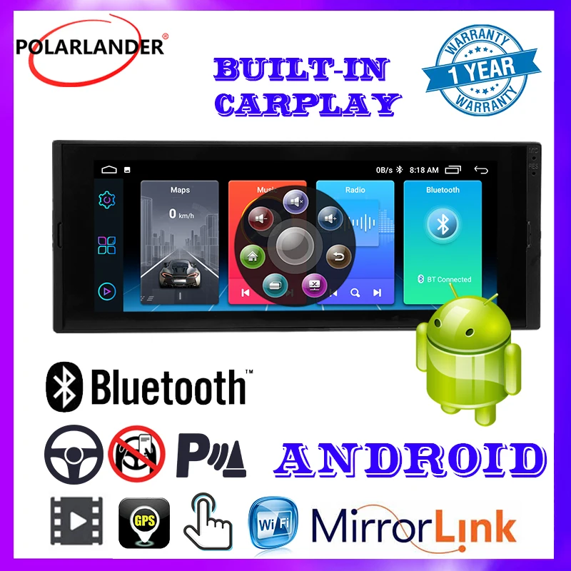 

Автомагнитола 1 Din, мультимедийный MP5 плеер, встроенный Carplay, GPS, Wi-Fi, FM, 1 Гб + 16 ГБ, IPS, сенсорный экран, Bluetooth, 6,9 дюйма, универсальная Android