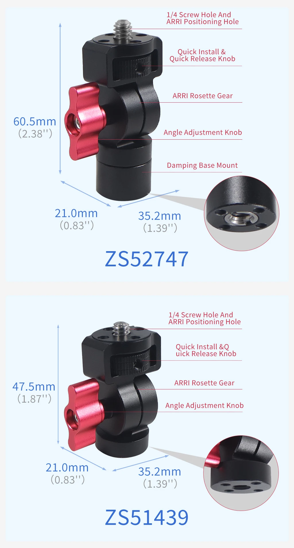 Aluminum Mini Tripod Head Adapter Arri Locating Holes Monitor Mount for DJI OSM