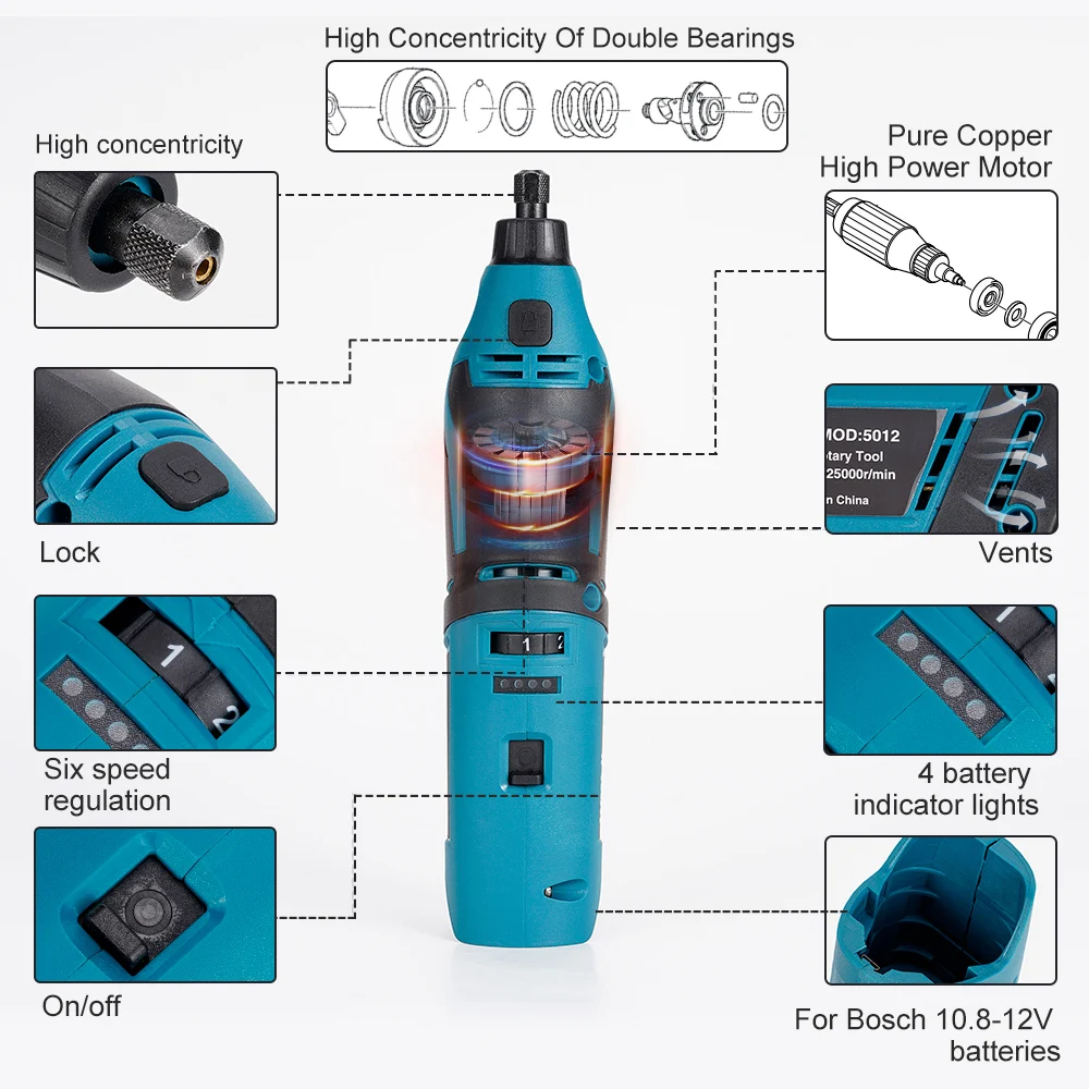 Cordless Grinder Electric Mini Drill Grinder Adjustable Engraving Pen Cutting Electric Rotary Power Tool For Bosch 12V Battery