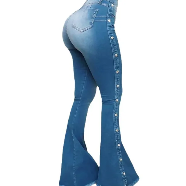 Jeans High Waist Strecth Denim Flare Pants Women Vintage Trousers Buttons Denims Streetwear 2024 Autumn Female Floor Length 5