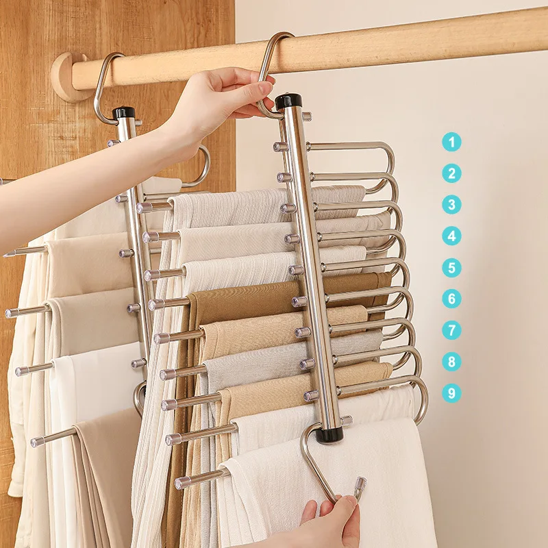 Clothes rack 1/2pcs Folding Magic Pants Hangers 5/9Layer Stainless Steel Space Saving Jeans Trousers Scarf Organizers for Closet