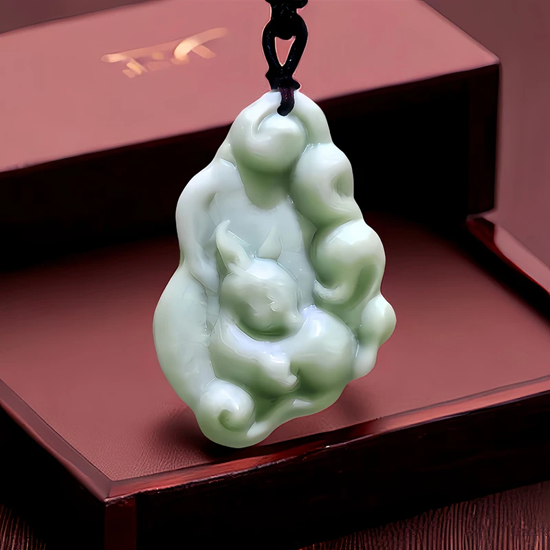 

Natural Real Jade Fox Pendant Necklace Luxury Stone Amulet Carved Jewelry Vintage Gift Designer Charm Talismans