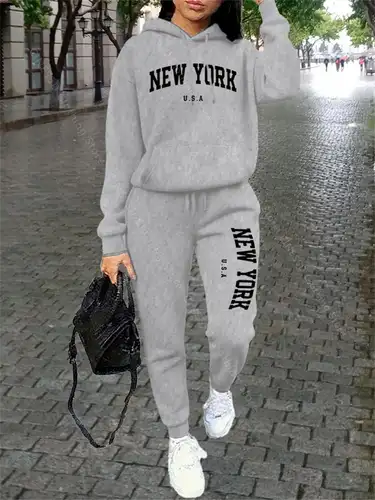 NEW YORK Women Sweatsuit Autumn Winter Two Piece Set Hoodie Pants High quality Loose Fashion Streetwear Ladies Tracksuit Outfits - Image 2