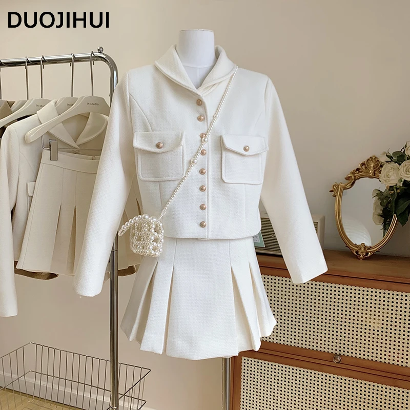 DUOJIHUI Two Piece Autumn Elegant Loose Female Shorts New Chicly Single Breasted Cardigan Basic Solid Color Fashion Women Shorts