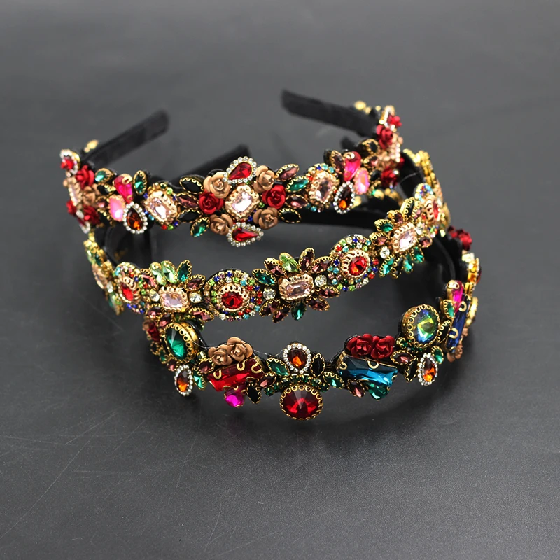 Fashion Temperament Personality Flower Metal Rose Inlaid Rhinestones Wild Ladies Party Headband Bridal Hair Accessories 854 hair accessory hair headdress bridal headwear jewelry accessories