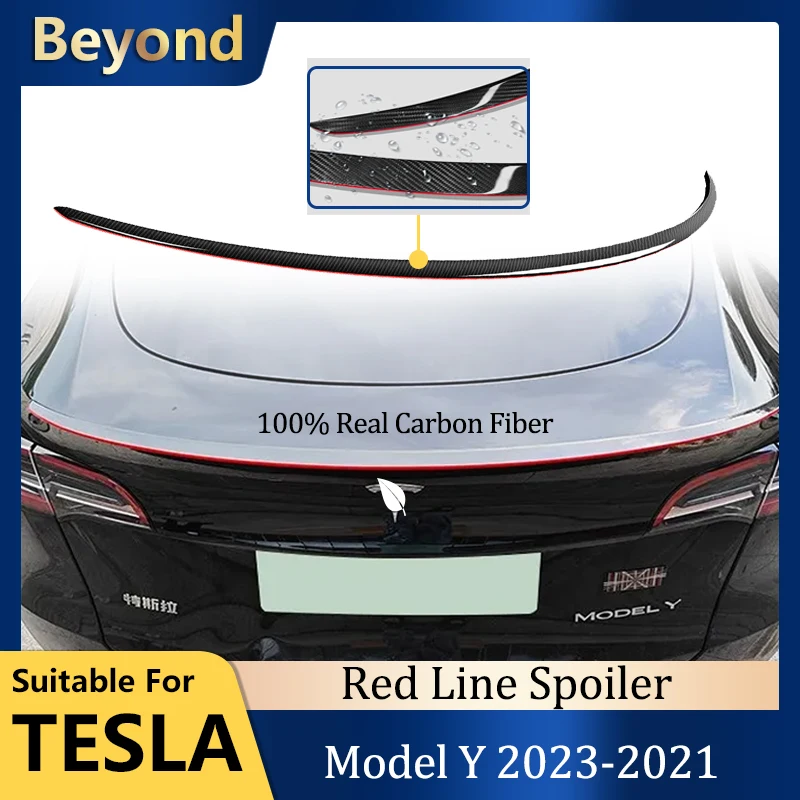 Per Tesla Model Y Spoiler Per Bagagliaio Posteriore 100% Linea Rossa In Vera Fibra Di Carbonio Per Tesla Model Y 2021-2022 Wings 2023 Accessori Auto