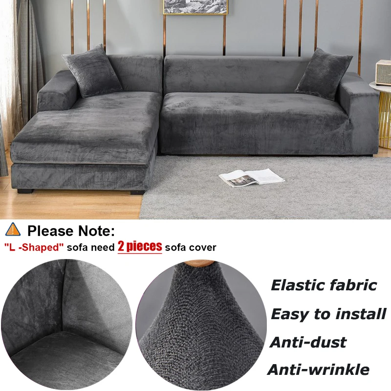 Velvet Sofa Cover for Living Room Thick Elastic Sofa Cover 1/2/3/4 Seater L Shaped Corner Sofa Cover Stretch Cover for Sofa 6