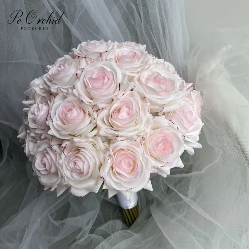 

PEORCHID Pink Rose Brides Boquet Flowers Wedding Decoration High Quality Real Touch Artificial Bouquet Bukiet Sztucznych Kwiatów