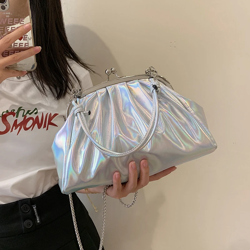 Trend Pleated Top Clutch Bag Clip Chain Women Crossbody Bag Purse Designer Brand Shoulder Lady Luxury Dinner Handbag Satchel
