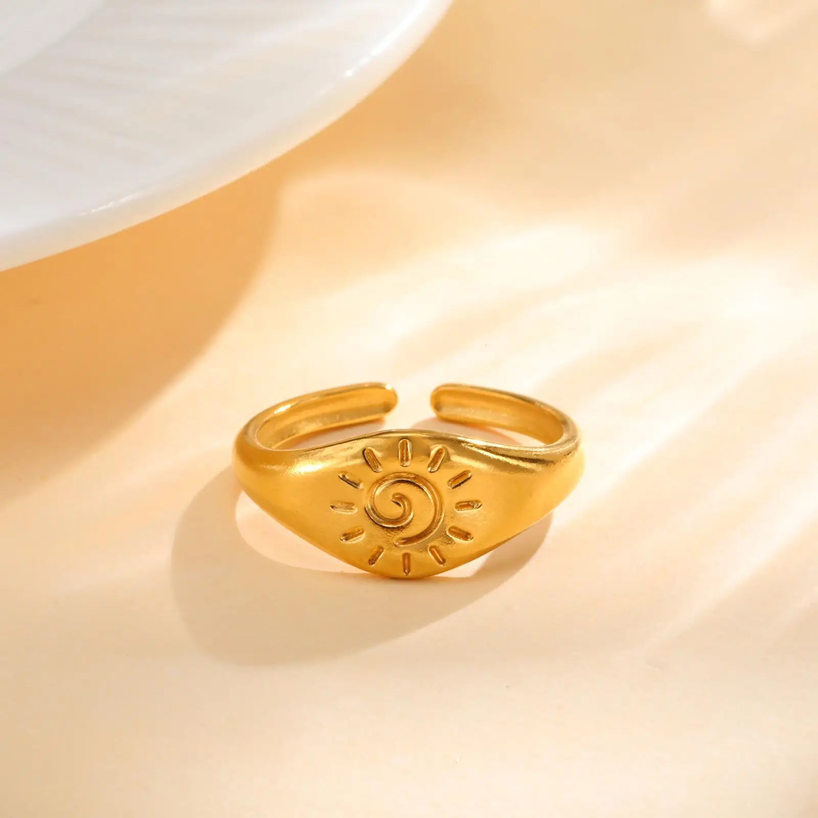 Stainless Steel Tail Ring for Men Women,Gold Color Irregular Sun Pinky Ring,Stylish INS Style Signet Ring Gift