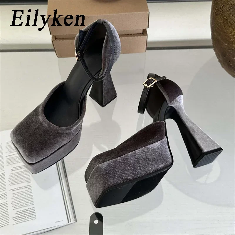 

Eilyken/женские туфли-лодочки в уличном стиле с квадратным носком; Дизайнерская женская обувь на высоком каблуке с ремешком и пряжкой для свадебного банкета