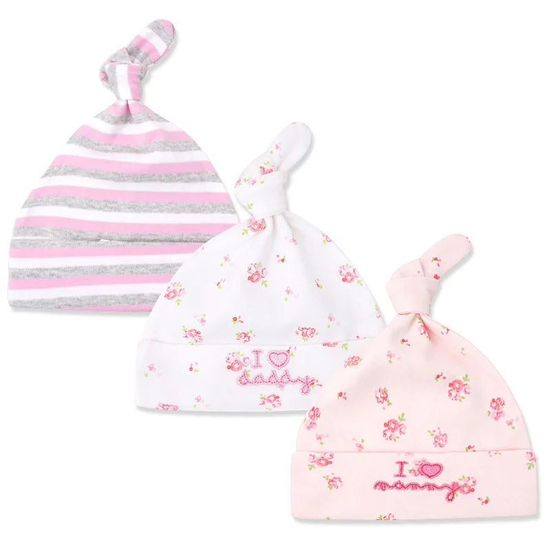 

3 Pieces/ Set New Cotton Newborn Baby Hat for Boys Girls Bonnet Knot Beanies Sleep Caps Hats For 0-6 Months Spring Autumn