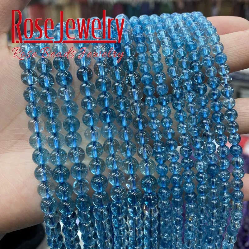 AAAAA Perles topazes bleues naturelles en cristal bleu, pour la fabrication de bijoux, collier, bracelet, bricolage, 4/6/8/10/12 mm, 15 pouces