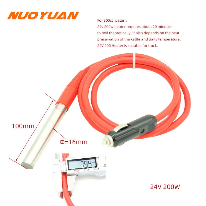 12V Water Heater Boiler 24v Cartridge Heater 100w/200w 16x100mm DC Immersion for Car/Truck