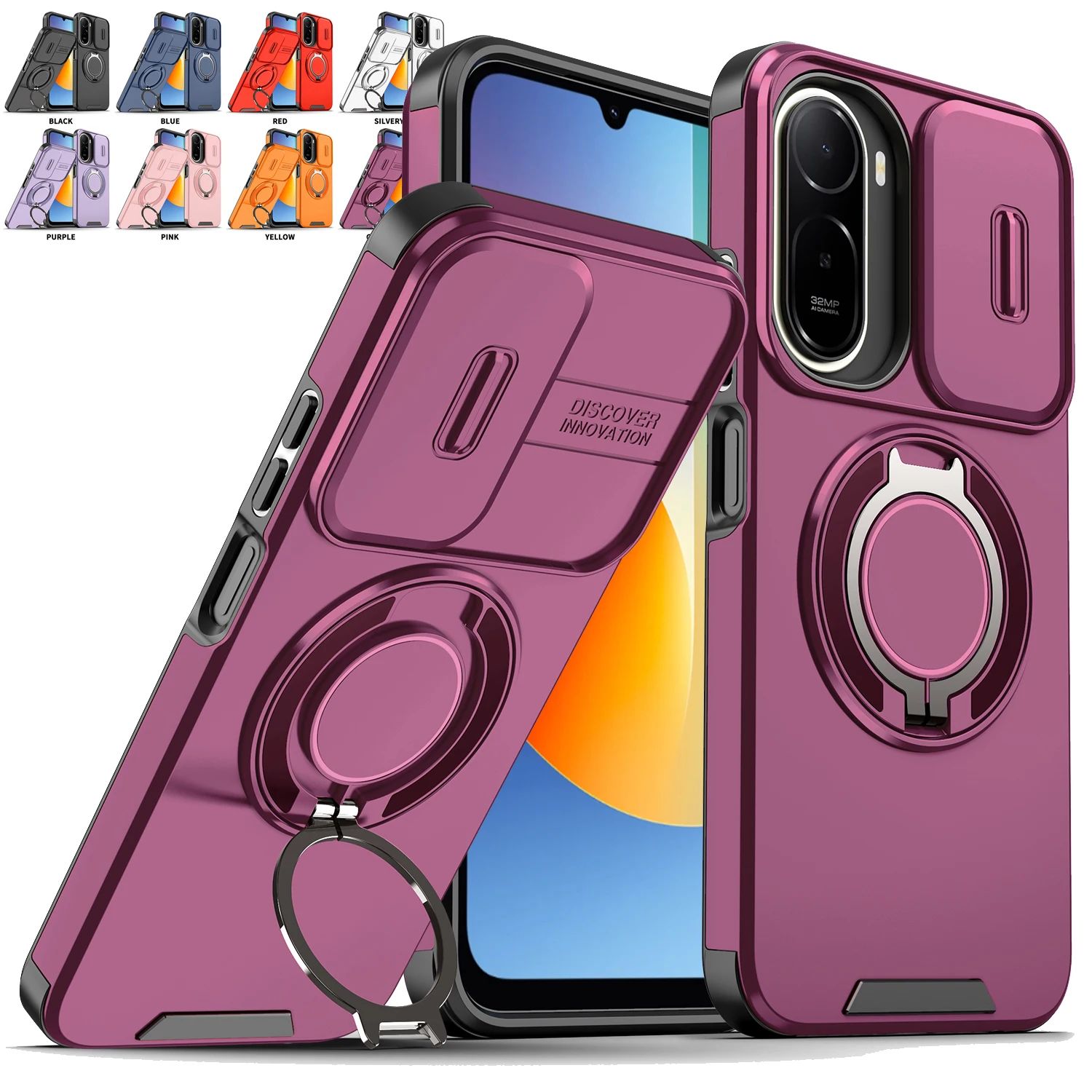 Enhanced Armor Case with Slide Lens Protection and Magnetic Ring Holder