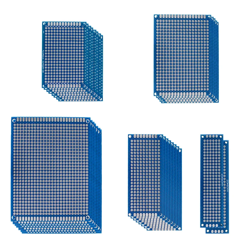 30pcs Double sided PCB Board Breadboard 2x8 3x7 4x6 5x7 7x9cm Universal Experiment Blue Prototype Circuit Boards Electronic Kit copper perfboard 10 pcs paper composite pcb boards 5 cm x 7 cm universal breadboard single sided printed circuit board