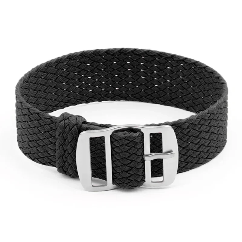 Premium Perlon Woven Nylon Watchband Strap – Adjustable Fabric Bracelet with Buckle for Men & Women, Black & Blue Options