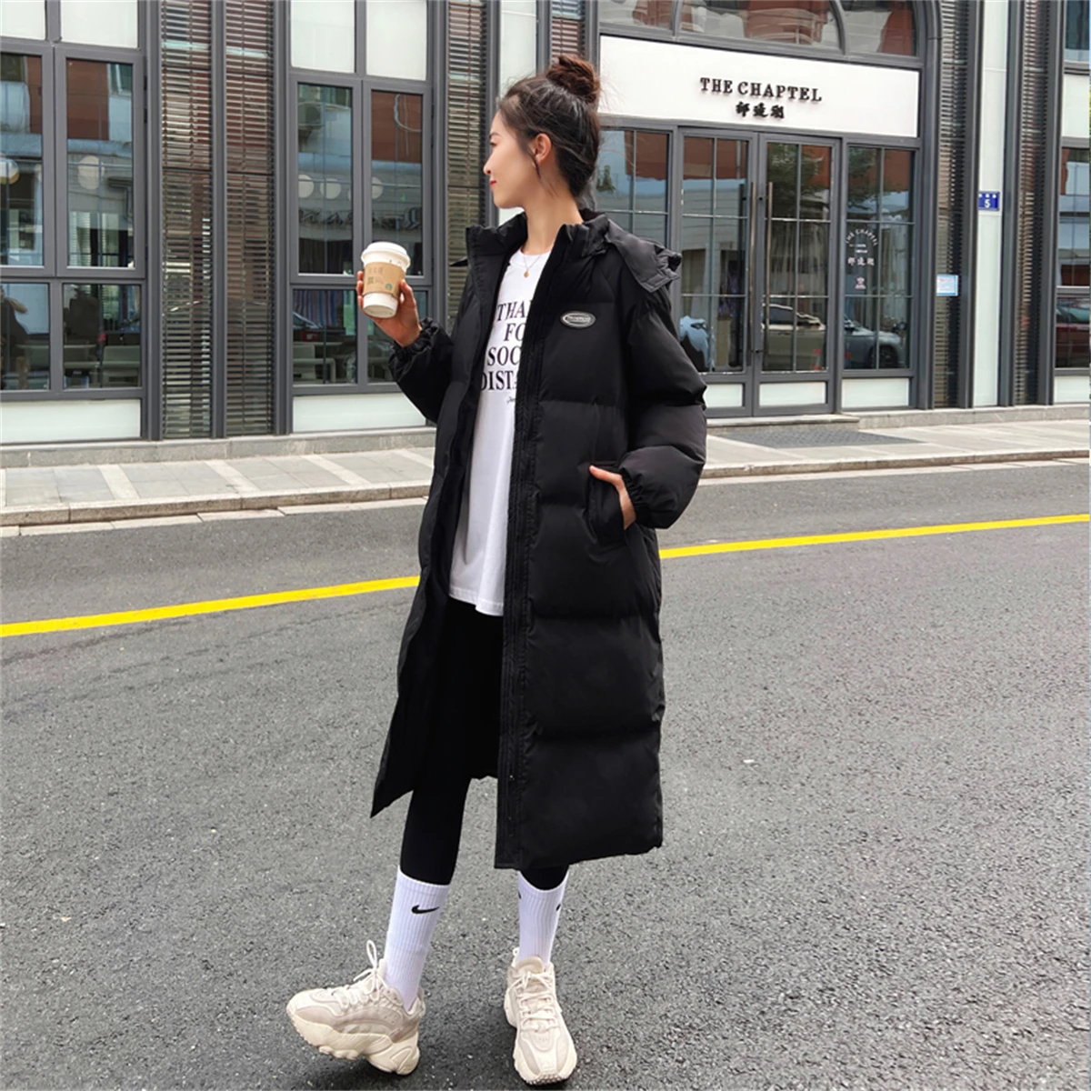 Black Long Cotton Jacket For Women In 2022, New Medium Long Down Cotton Jacket, Korean Version, Thickened Knee Length Winter