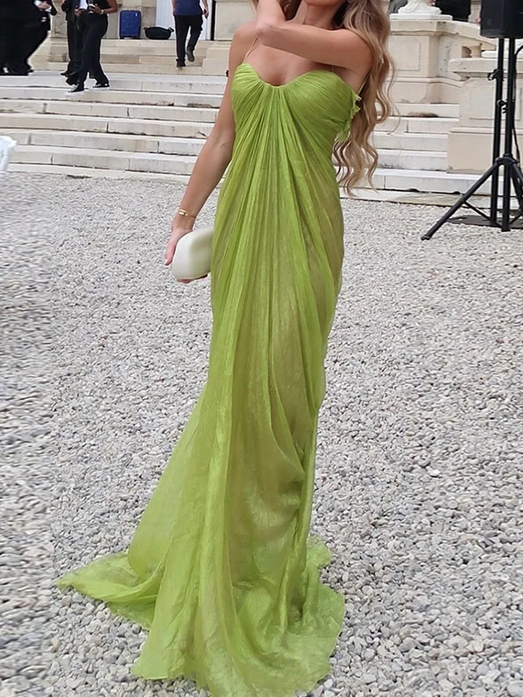 Spaghetti Strap Backless Chic Maxi Dress, Women Summer Sleeveless Elegant Party Dress, Holiday Solid Lace-Up Ladies Dress 2026